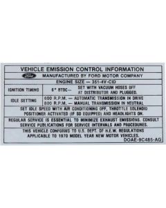 Emission Decal, 351-4V AT/MT (After 1-1-70), Montego, 1970
