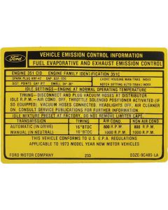 Emission Decal, 351C-4V AT/MT Early, Montego, 1973