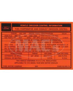 Emission Decal, 351W, 2V AT, Ranchero, Torino, 1973