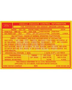 Emission Decal, 351-2V, Ranchero, Torino, 1974