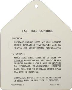 Fast Idle Control Instruction Tag, Galaxie, 1960