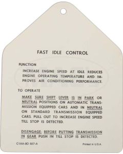 Fast Idle Control Instruction Tag, Galaxie, 1961