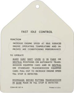 Fast Idle Control Instruction Tag, Galaxie, 1962