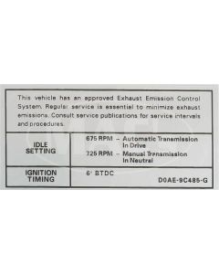 70 390-2V AT/MT Emission Decal (Before 10/1)