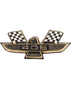 Galaxie Fender Emblem, 406 Bird, Black/Gold, 1962-1963