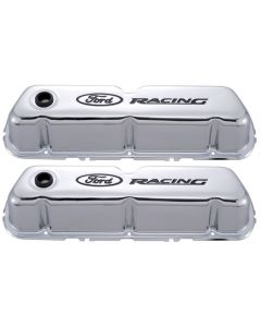 Stamped Steel Chrome Valve Covers, Pair, Ford Racing Logo, 289/302/351W