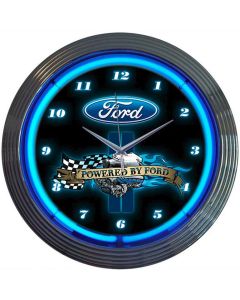 Ford Clock, Blue Neon, Powered By Ford Design