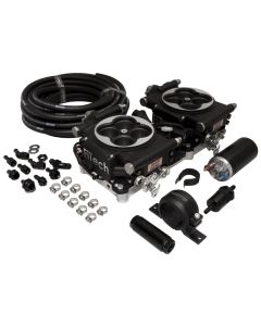 FiTech Go EFI 2x4 Dual-Quad 625 HP Self-Tuning Fuel Injection Systems Master Kit With Inline Fuel Pump, Matte Black Finish, 31062