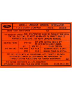 Emission Decal, 400-2V AT, Galaxie, 1972